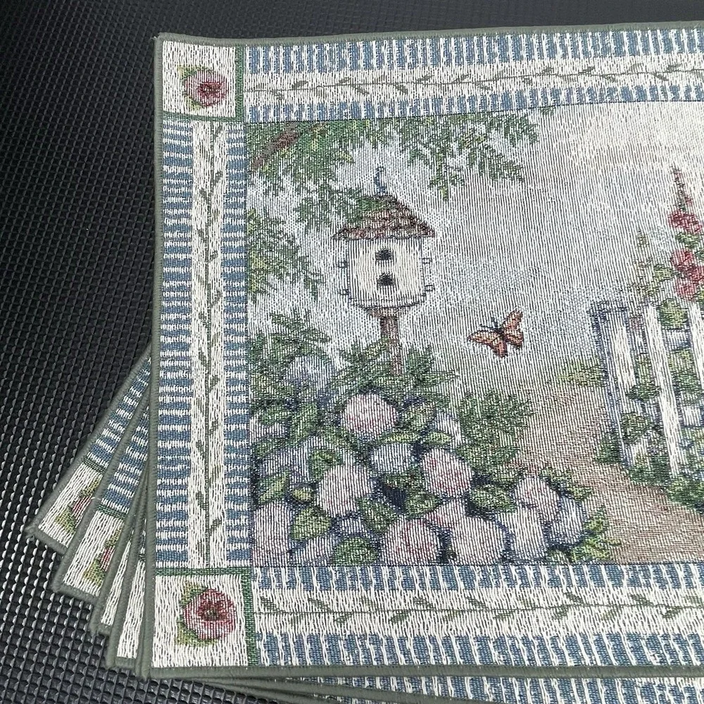 Vintage Set of 6 Tapestry Woven Floral Placemats Farmhouse Countryside Decor